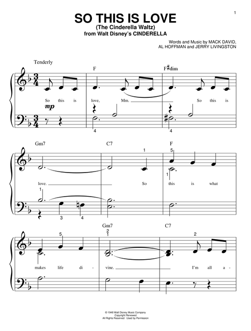 So This Is Love (from Cinderella) - Mack David Al Hoffman and Jerry Livingston, Al Hoffman, Mack David (Big Note Piano)