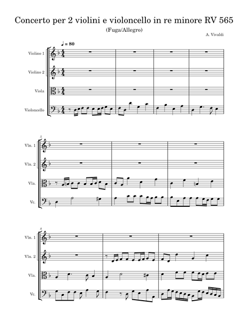 Concerto per 2 violini e violoncello in re minore RV 565 (Fuga)