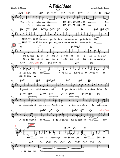 A Felicidade (Lead sheet with lyrics )