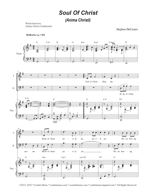 Soul of Christ (Anima Christi) (Duet for Tenor and Bass solo) - Stephen DeCesare (Voice Duet and Piano)