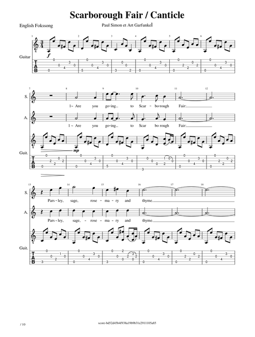 Scarborough Fair / Canticle + Guitare & Tabs