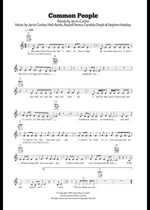Common people – Pulp Sheet Music and Tab for Piano, Bass
