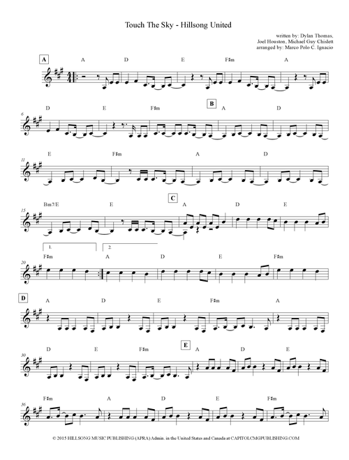 Touch The Sky (Arr. Marco Polo C. Ignacio) - Hillsong United (Lead Sheet - Fake Book)