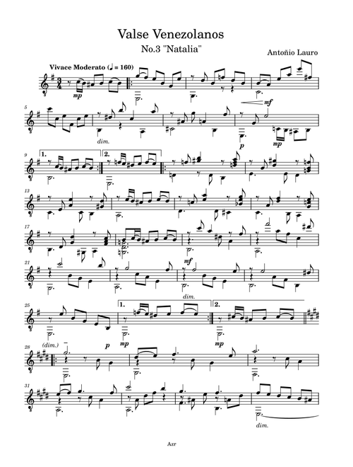 Valse Venezolanos No.3 "Natalia" (Arr. Zellev) - Antonio Lauro (Solo Guitar)