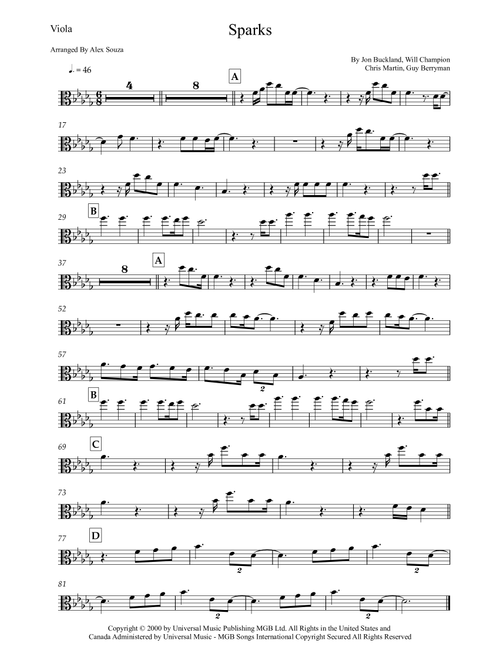 Sparks (Arr. Alex Souza) - Coldplay (Viola Solo)