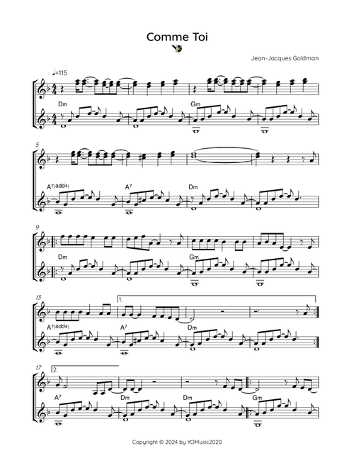 comme Toi (Arr. YOMusic2020) - Jean-Jacques Goldman (Solo Guitar)