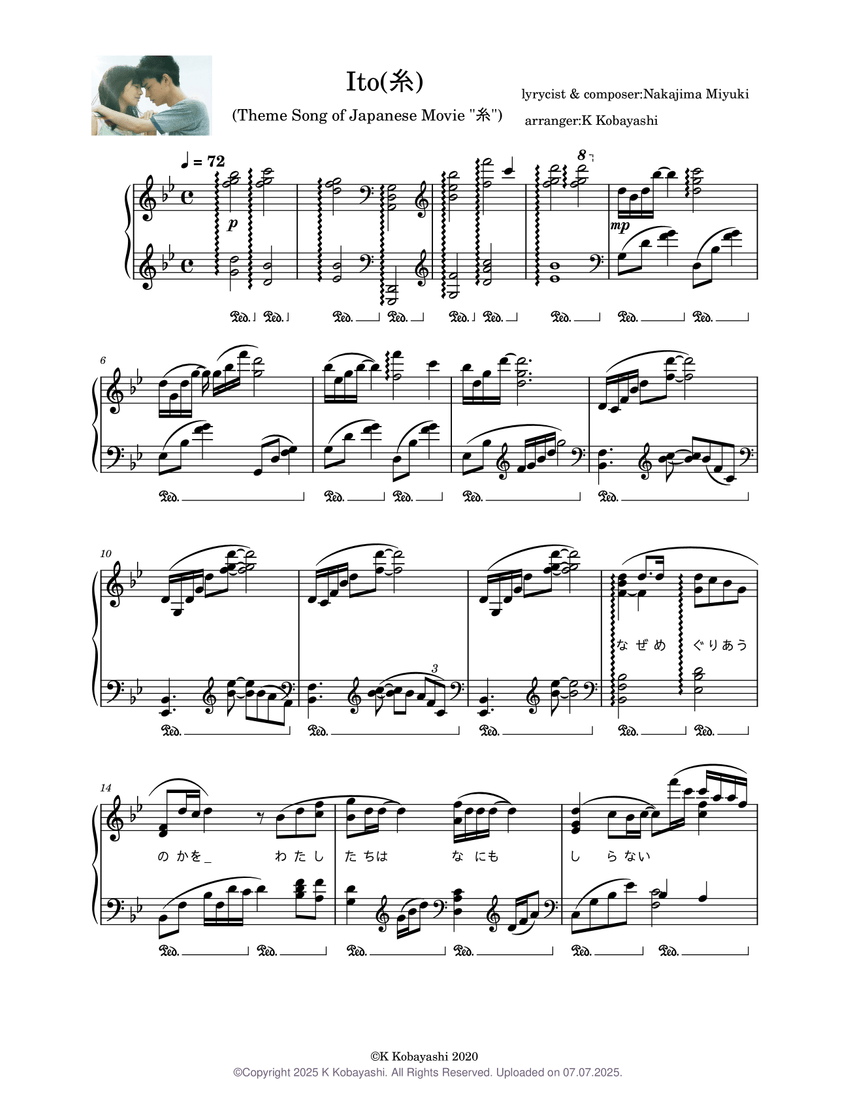 糸 Ito Thread 中島みゆき Nakajima Miyuki Sheet Music For Piano Solo Musescore Com