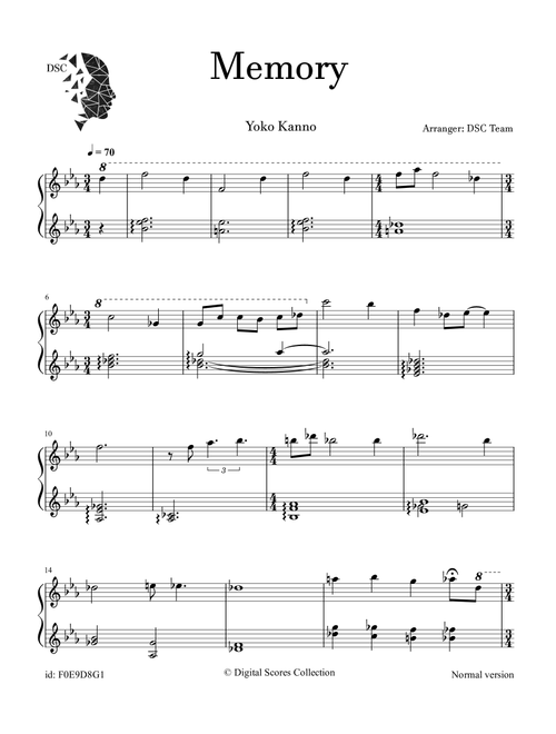 Memory (Arr. Digital Scores Collection) - Yoko Kanno (Piano Solo)