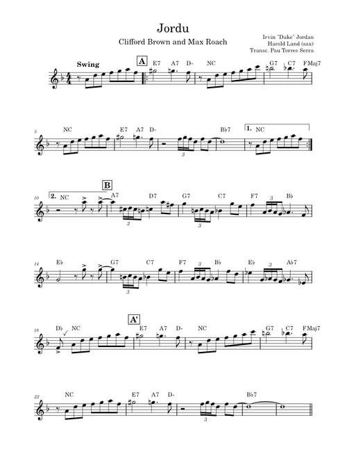 Jordu - Transcripció Sax Harold Land