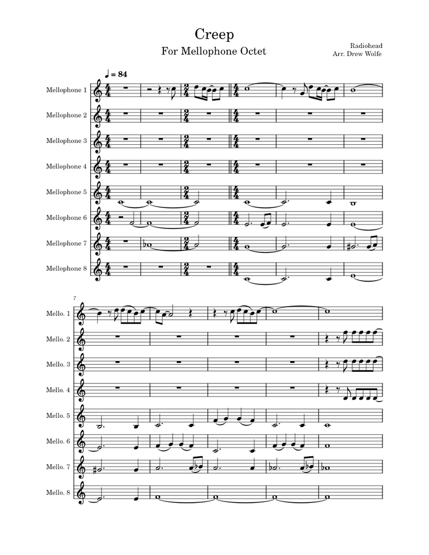 Creep for Mellophone Octet Sheet music for Mellophone (Brass Ensemble