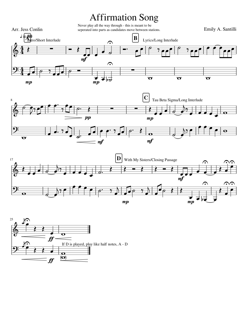 Affirmation Song for C instruments in treble and bass clef Sheet music