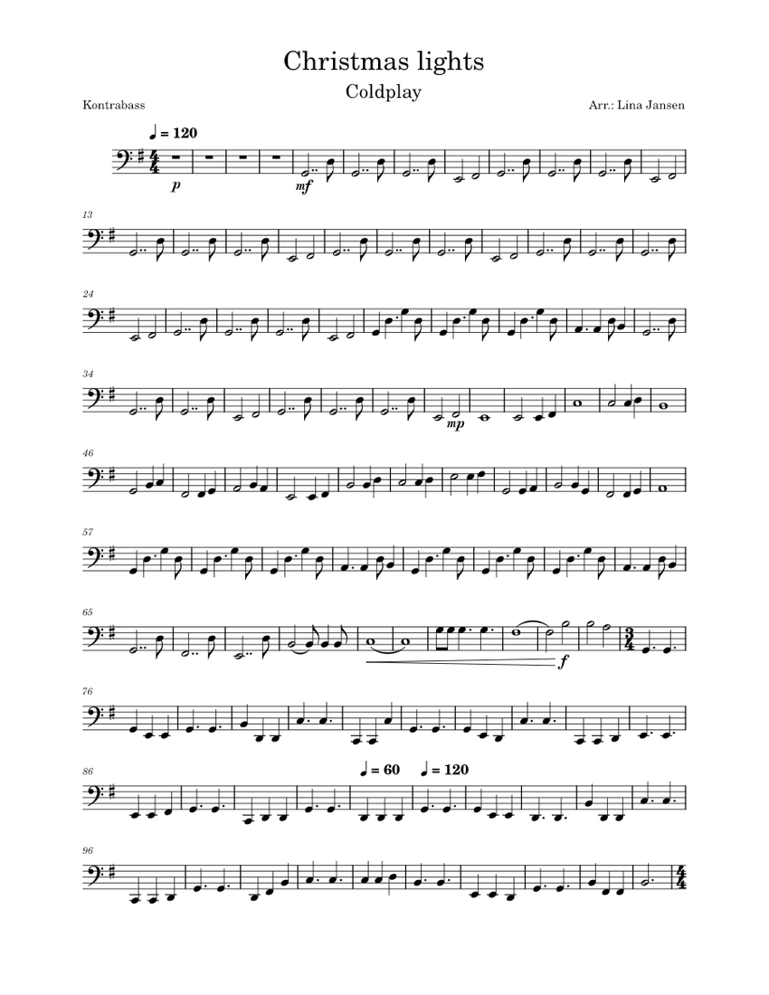 Christmas lights Coldplay Christmas lights Kontrabass Sheet music for