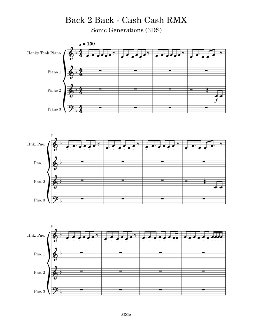 Back 2 Back - Cash Cash RMX (Sonic Generations 3DS) Sheet Music