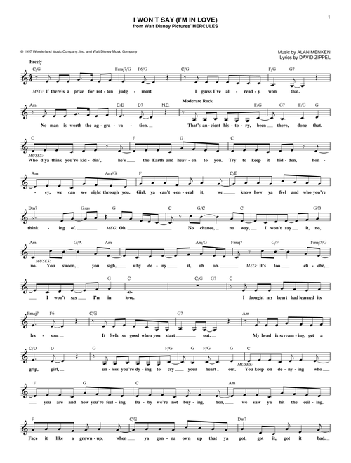 I Won't Say (I'm In Love) - Alan Menken (Lead Sheet - Fake Book)