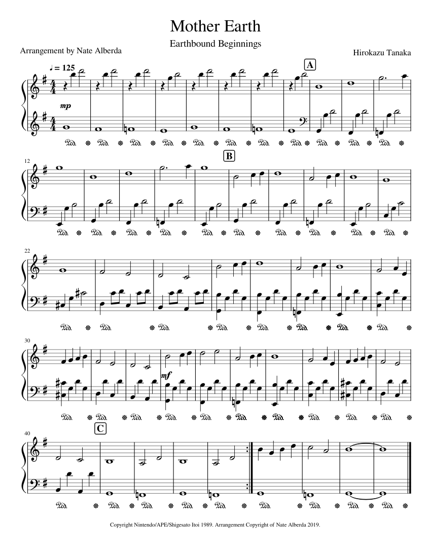 Mother Earth - Hirokazu Tanaka Sheet Music for Piano (Solo