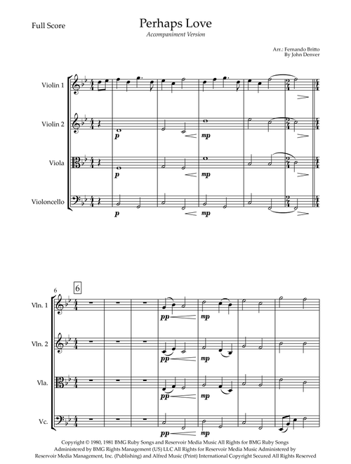 Perhaps Love (Arr. Fernando Britto) - John Denver and Placido Domingo (String Quartet)