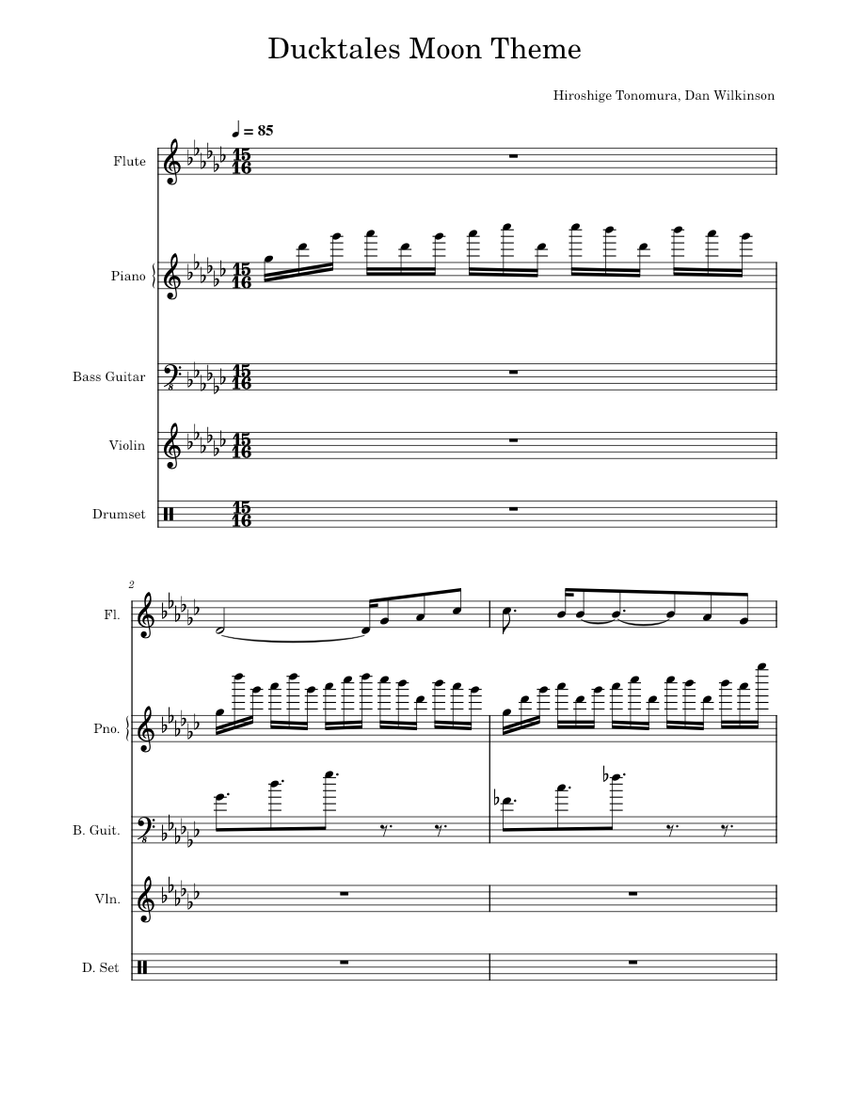 DuckTales Moon Theme Sheet Music for Piano, Flute, Violin, Bass guitar ...