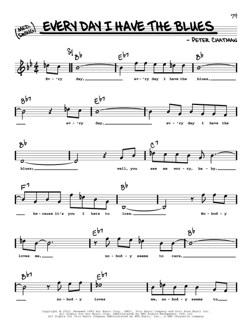 Every Day I Have The Blues (High Voice) - BB King (Real Book - Melody-Chords-Lyrics)