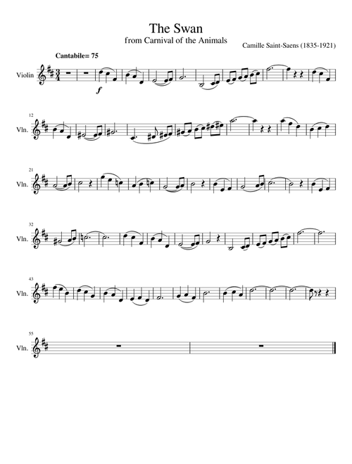 The Swan from Carnival of the Animals (Violin Only)