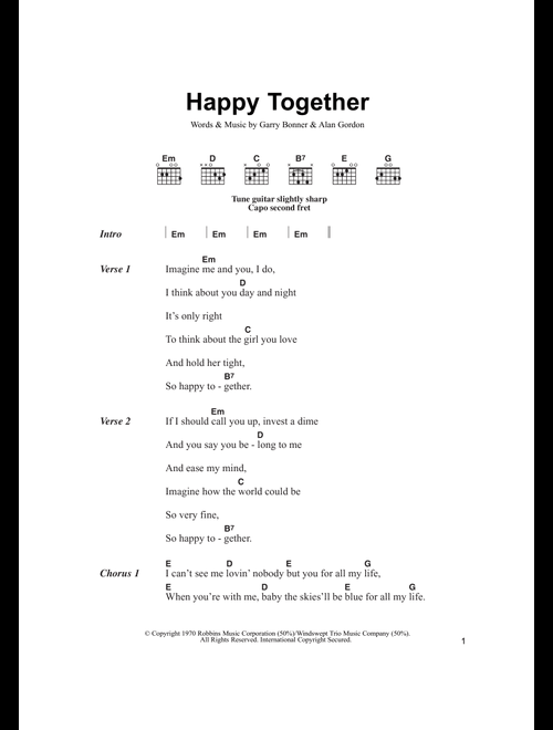 Happy Together - The Turtles (Guitar Chords-Lyrics)