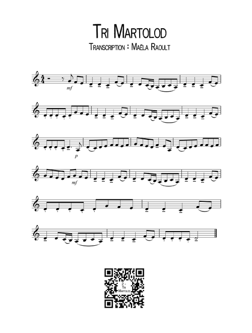 Tri martolod (Arr. Maëla Raoult) (Clarinet Solo)