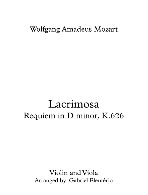 Lacrimosa Requiem in D minor, K.626 (Arr. Gabriel Eleutério) - Wolfgang Amadeus Mozart (Instrumental Duet)