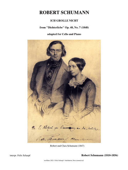 Schumann, Robert - Ich grolle nicht Op. 48, No. 7 arr. for Cello and Piano