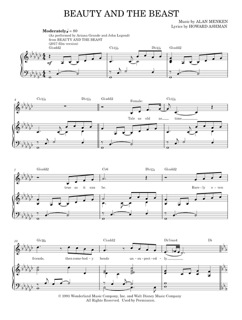 Beauty And The Beast - Ariana Grande, Ariana Grande & John Legend, John Legend (Piano Vocal)