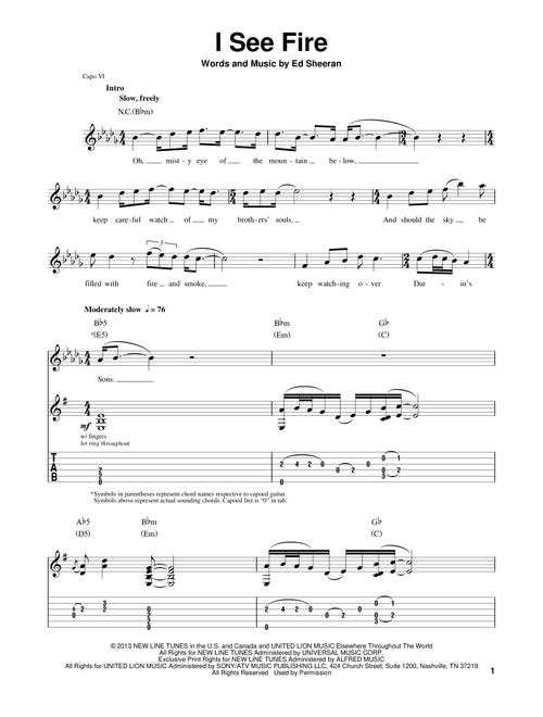 I See Fire (from The Hobbit) - Ed Sheeran (Guitar Tab Play-Along)