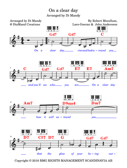 On A Clear Day (Arr. Dianne Mandy) - Lars-Goeran John Andersson, Robert Mccullum (Lead Sheet - Fake Book)