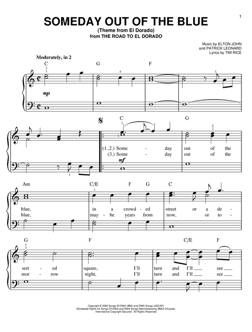 Someday Out Of The Blue (Theme from El Dorado) - Elton John (Easy Piano)