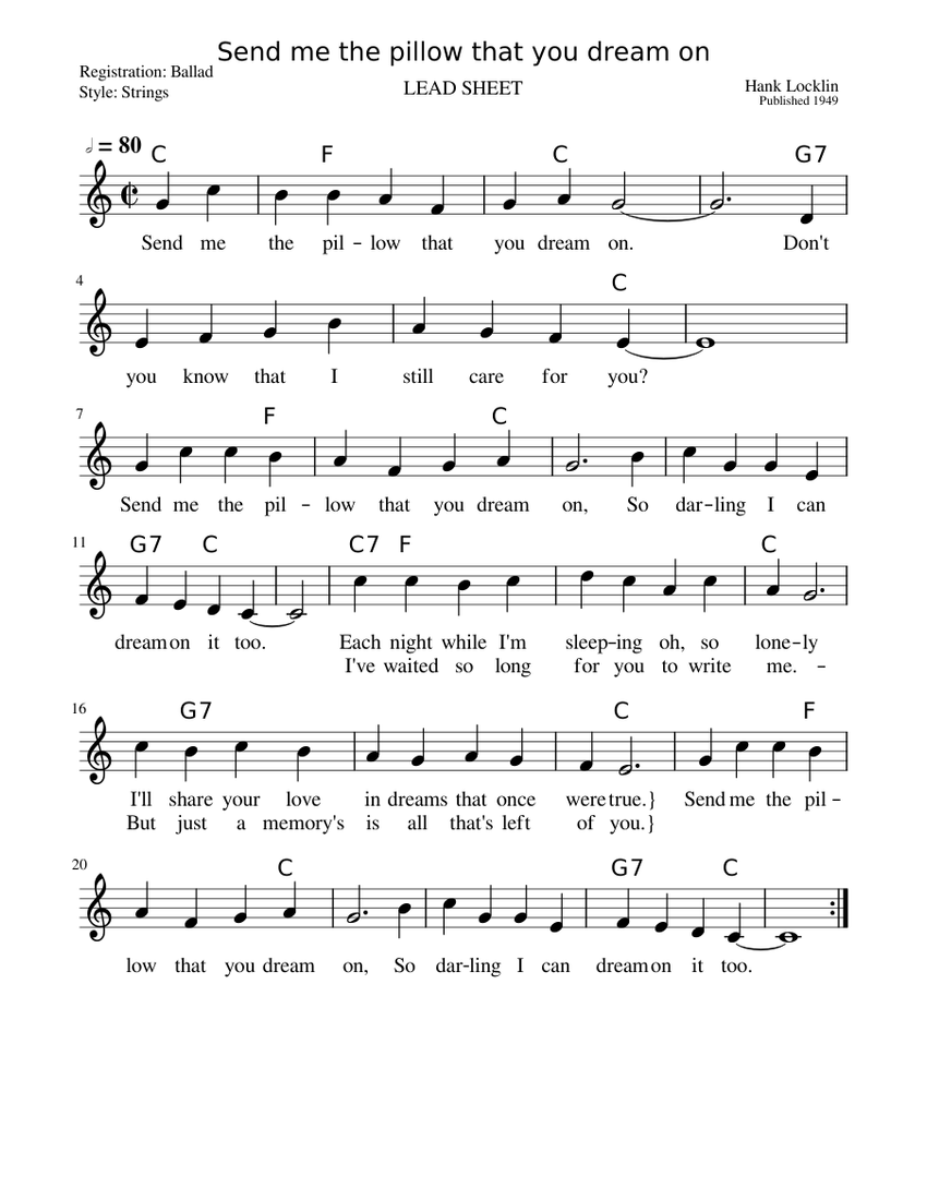 Send me the pillow C Sheet music for Piano (Solo)