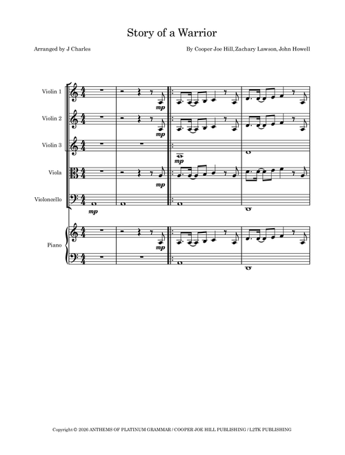Story Of A Warrior (Arr. J Charles) - John Howell, Zachary Lawson, Cooper Joe Hill (String Ensemble)