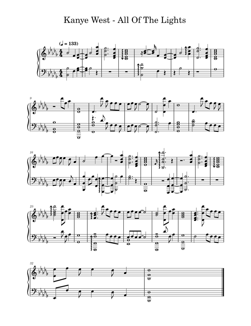 All of the lights Kanye West piano tutorial