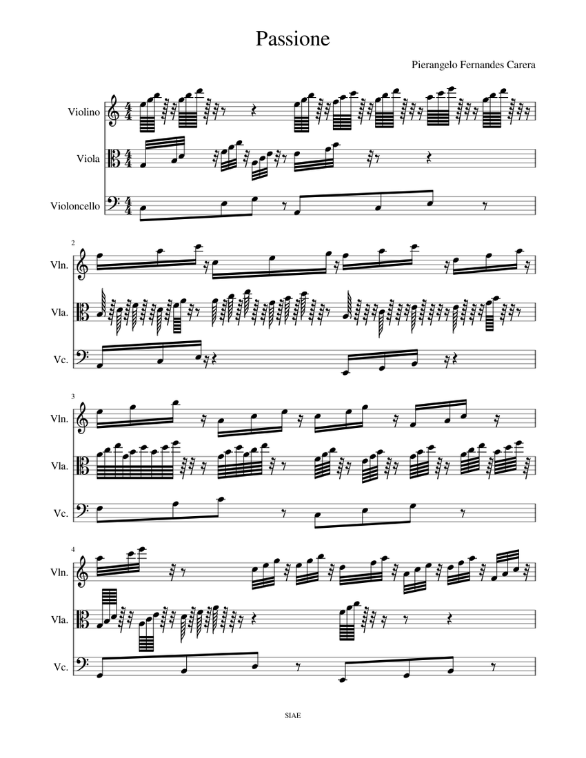 Passione Sheet music for Violin, Viola, Cello (String Trio)