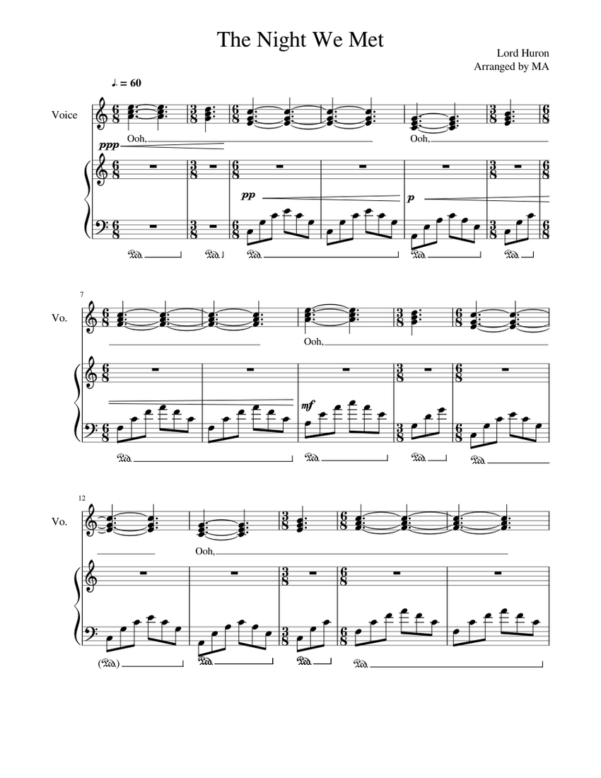 The Night We Met Sheet music for Piano, Vocals (PianoVoice