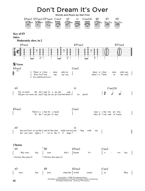 Don't Dream It's Over - Crowded House, Donny Osmond (Guitar Lead Sheet)
