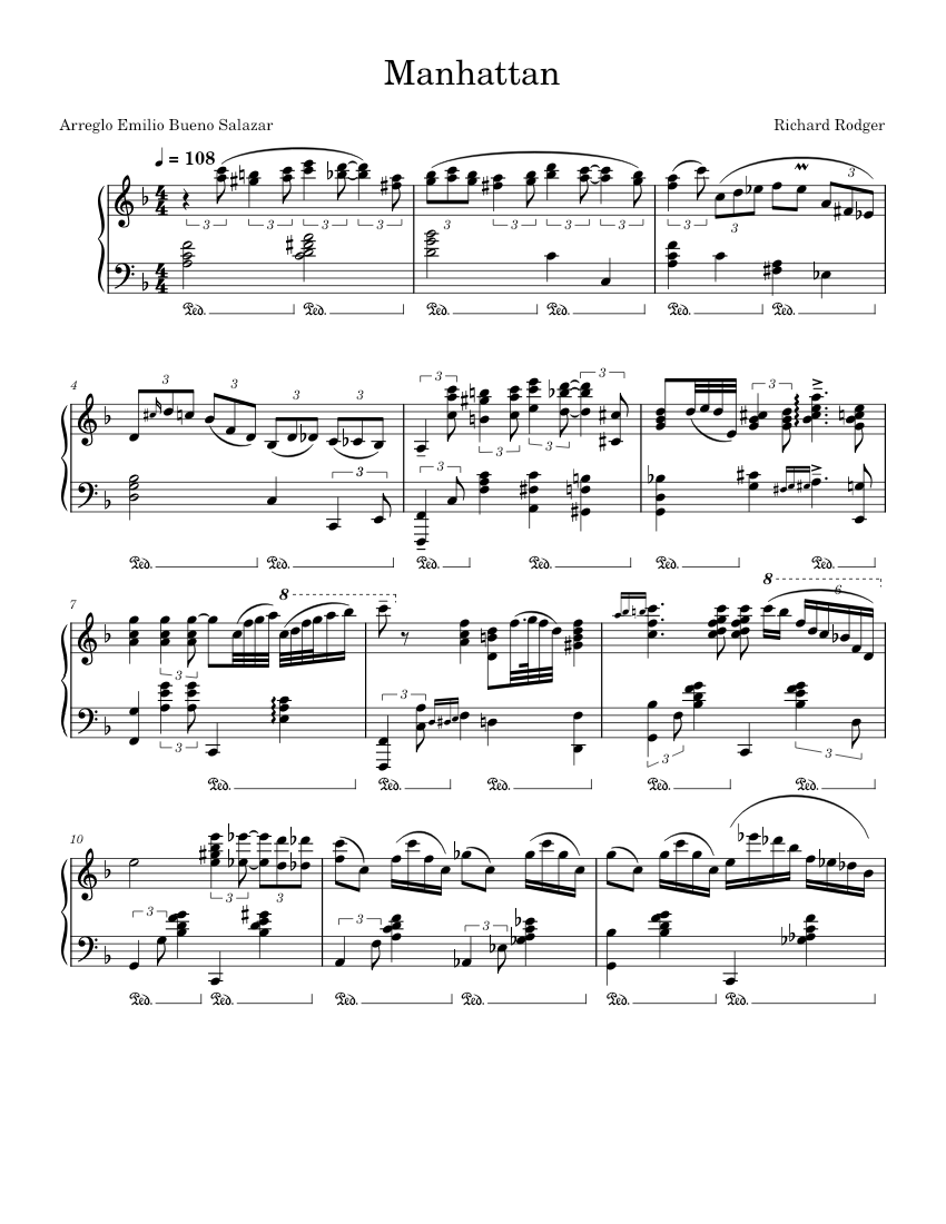 Manhattan – Carmen Cavallaro Sheet Music for Piano (Solo