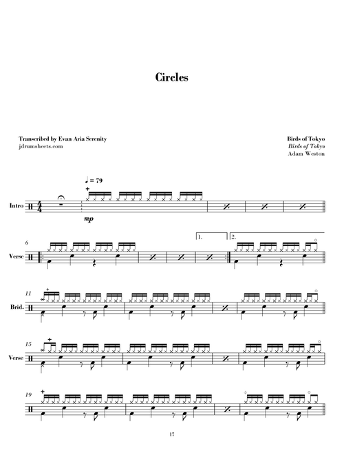 Circles (Arr. Evan Aria Serenity) - Birds Of Tokyo (Drums)