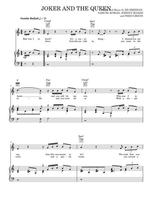 The Joker And The Queen - Ed Sheeran (Piano-Vocal-Guitar)