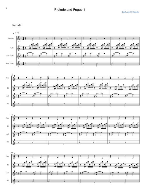Prelude and Fugue 1 for Mixed Flute Quartet (Arr. Hannah Haefele) - JS Bach (Woodwind Ensemble)