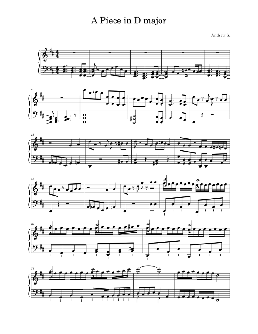 A Piece in D major Sheet music for Piano (Solo) | Musescore.com