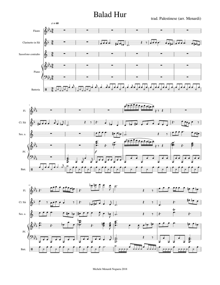 Palestinian Flute Balad Hur (trad Palestinian) for flute, clarinet, sax, piano and ...