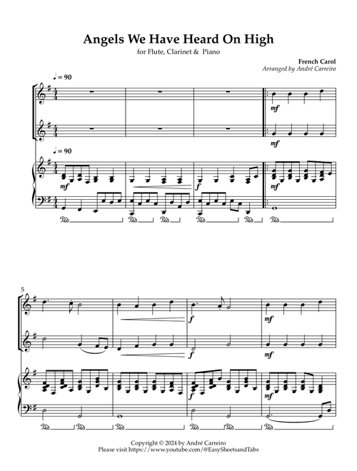 Angels We Have Heard on High - For Flute, Clarinet and Piano (Arr. A. Carreiro) - Traditional French Carol (Instrumental Duet and Piano)