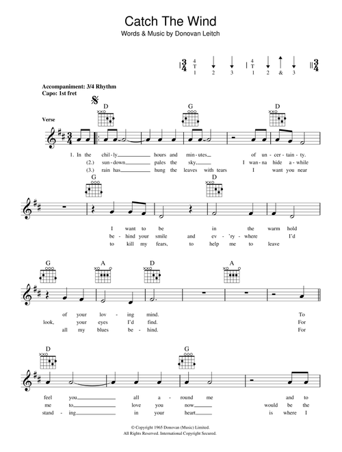 Catch The Wind - Donovan (Lead Sheet - Fake Book)