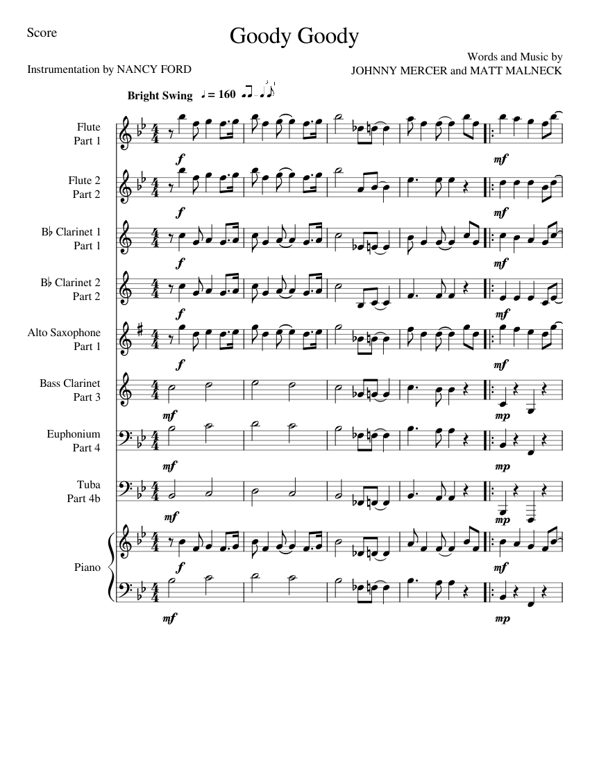 Goody Goody - Johnny Mercer and Matt Malneck (for wind ensemble) Sheet ...