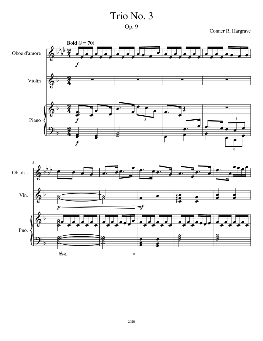 Music Notes Trio Trio No. 3 Sheet music for Piano, Oboe, Violin (Mixed Trio) | Musescore.com