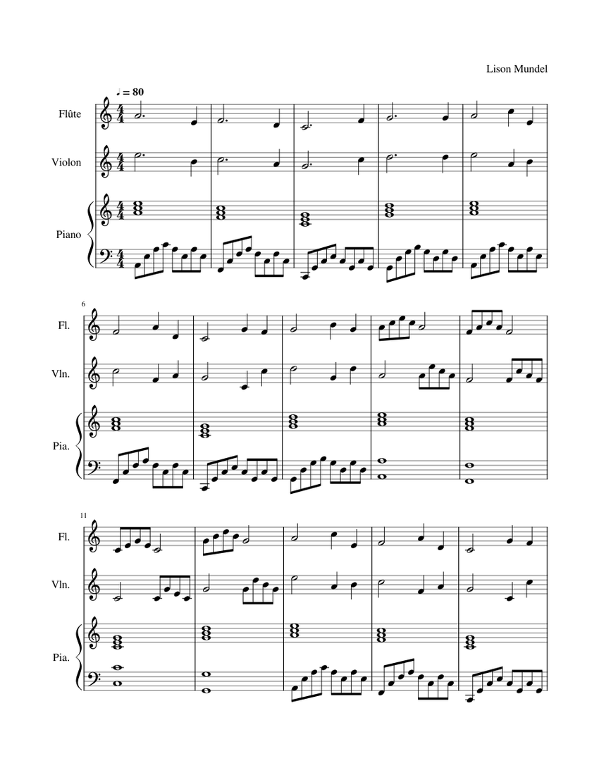 trio Sheet Music for Piano, Flute, Violin (Mixed Trio) | MuseScore.com