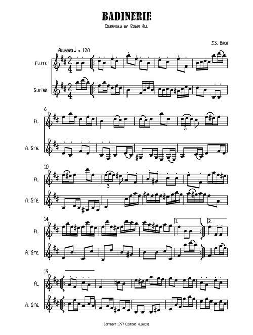 Badinerie for flute and guitar (Arr. Robin Hill) - Johann Sebastian Bach (Instrumental Duet)