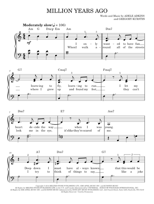 Million Years Ago - Adele (Easy Piano)